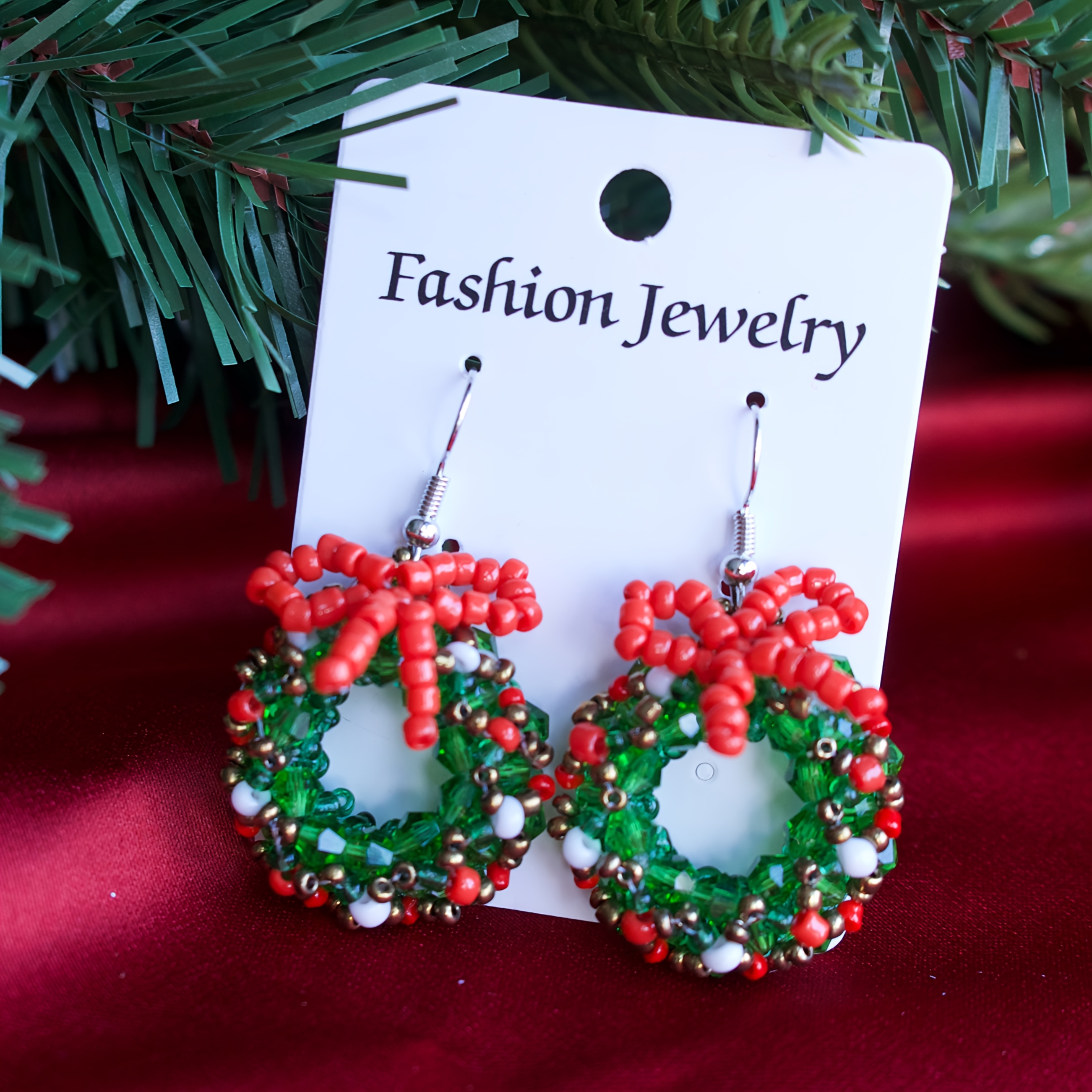 Women's Bohemian Red & Green Beaded Drop Earrings